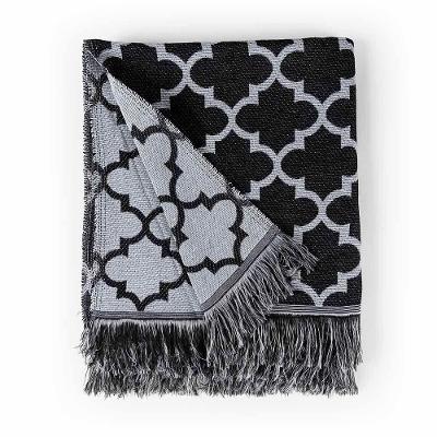 Manta Calama com Franjas para Sofá Cama Tecido Jacquard 80% Algodão Preto Clara Luz Decora
