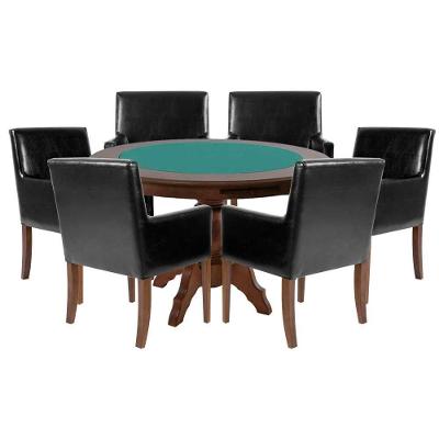 Mesa de Jogos Montreal 6 Lugares Tampo Reversível Imbuia 120cm com Cadeiras Corino Preto Gran Belo