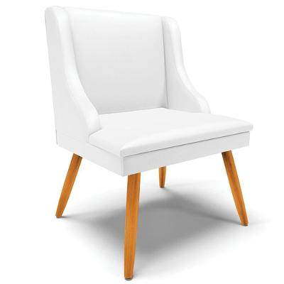 Poltrona Decorativa Firenze G19 com Pés Palito de Madeira Pu Branco Fosco Natural Gran Belo