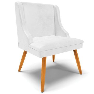 Poltrona Decorativa Firenze G19 com Pés Palito de Madeira Pu Branco Brilho Gran Belo