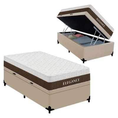 Cama Box Baú Solteiro + Colchão Molas Ensacadas 88x188x72CM Bege Royal