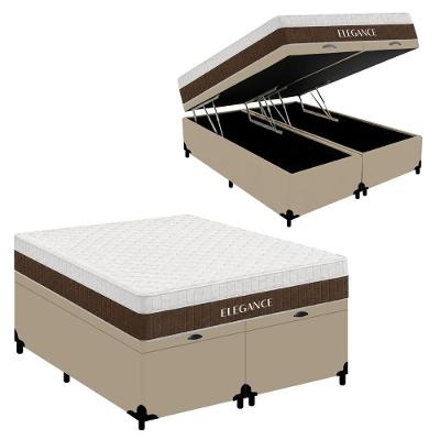 Cama Box Baú Queen Elegance com Molas Ensacadas e Tecido Bege Royal