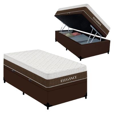 Cama Box com Baú Solteiro Elegance Pillow Top Molas Ensacadas Tecido Marrom Royal