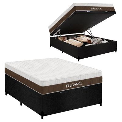 Cama Box Baú Casal Royal Air Pillow Top Molas Ensacadas Suede Preto