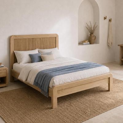 Cama de Casal Benton Cabeceira Canelada Madeira Maciça Taeda Amadeirado Lyam Decor