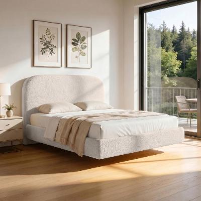 Cama Queen Flutuante Aura W01 com Cabeceira MDF-MDP Creme Lyam Decor