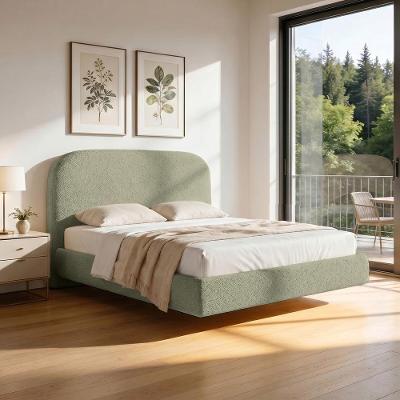 Cama Casal Flutuante Aura W01 140cm Fixação no Estrado MDF Estofada Bouclê Oliva Lyam Decor