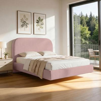 Cama Casal Flutuante Aura W01 com Cabeceira MDF Laqueado Rosa Lyam Decor