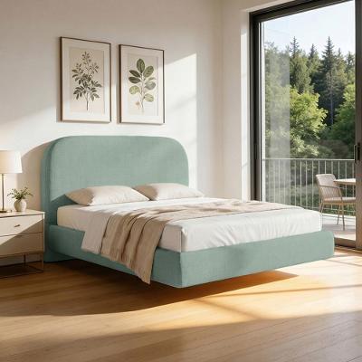 Cama Queen Flutuante Aura W01 com Cabeceira MDF-MDP Verde Menta Lyam Decor