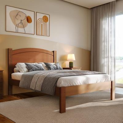 Cama Casal Selena F06 Madeira Maciça com Estrutura Robust Cor Café Lyam Decor