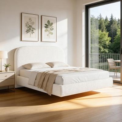 Cama Casal Flutuante Aura W01 com Cabeceira MDF-MDP Bouclê Cru Lyam Decor