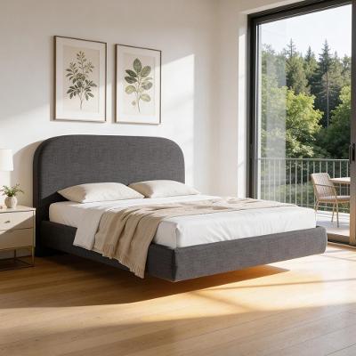 Cama Queen Flutuante Aura W01 com Cabeceira MDF-MDP Cinza Escuro Lyam Decor