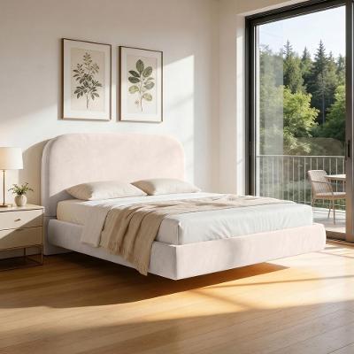 Cama Casal Flutuante Aura W01 com Cabeceira MDF Bege Lyam Decor
