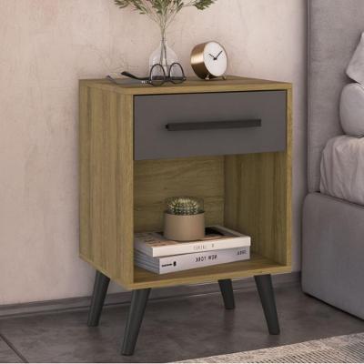 Mesa de Cabeceira CR35503 1 Gaveta MDP Retrô Mel e Grafite 44.8CM Multimóveis