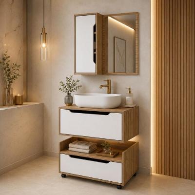 Armário Modular Banheiro CR10170 2 Portas 1 Gaveta MDP TAMANHO 60CM Amêndoa-branco Multimóveis