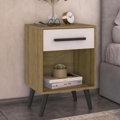Mesa de Cabeceira CR35503 1 Gaveta MDP Retrô Marrom e Branco 44.8CM Multimóveis