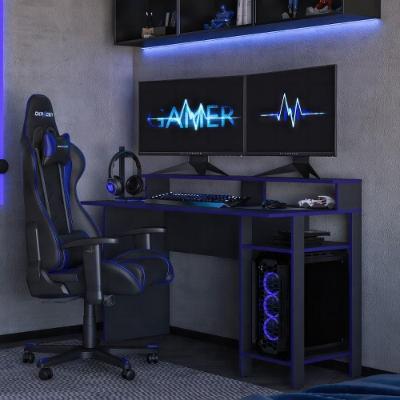 Mesa Gamer CR25357 Moderno sem Gavetas MDP 136CM Grafite-Azul Multimóveis