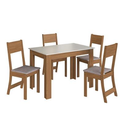 Conjunto de Jantar Atlanta 4 Lugares Tampo MDP Assentos Tecido Off White 108CM Indékes