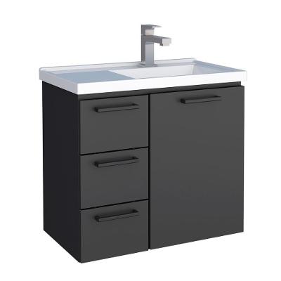 Gabinete para Banheiro Ameixa Montado 3 Gavetas Aço 62CM Preto Cozimax