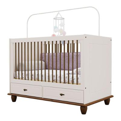 Berço Mini Cama Joy com Regulagem 3 Posições e 2 Gavetas MDF 15mm e Madeira Maciça Off White Loja