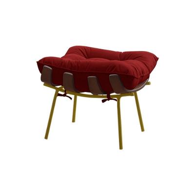 Puff Decorativo Abel Redondo Madeira Maciça Veludo Vermelho Gran Belo