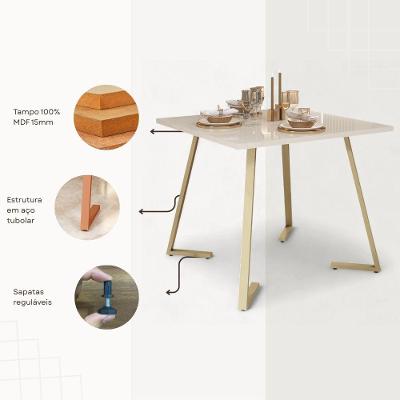 Mesa de Jantar Nantes 4 Lugares Quadrada MDF 80X80CM Off White-Champanhe