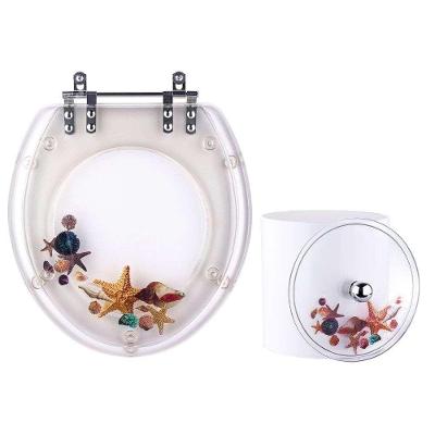 Assento Sanitário Conchas Fundo Mar Oval Resina Plástica Convencional Decorado Branco Pontto Lavabo