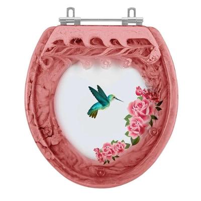 Assento Sanitário Oval Resina Plástica Convencional Rosa Quartzo Decorado Beija Flor Pontto Lavabo