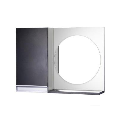 Armário para Banheiro com Espelho Redondo Suspenso 1 Porta 1 Gaveta MDP 58CM Preto e Branco Pontto