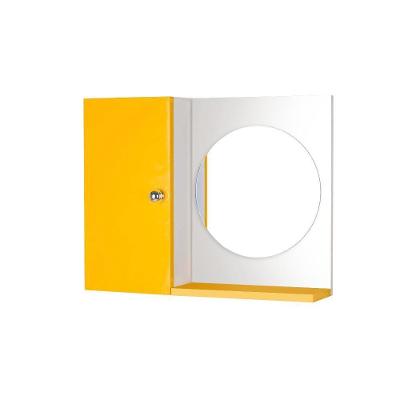 Armário para Banheiro com Espelho Redondo Suspenso 1 Prateleira MDP 58CM Amarelo Mercado