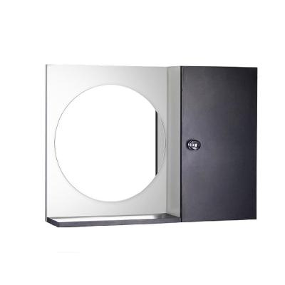 Armário para Banheiro Espelho Redondo 1 Porta sem Gavetas MDP 58CM Preto e Branco Mercado