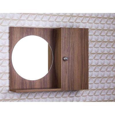 Armário para Banheiro com Espelho Redondo 1 Porta 2 Prateleiras MDP Nogal 58CM Marrom Mercado