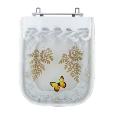 Assento Sanitário Tivoli Alongado Poliéster Convencional Decorado Borboleta Branco Pontto Lavabo