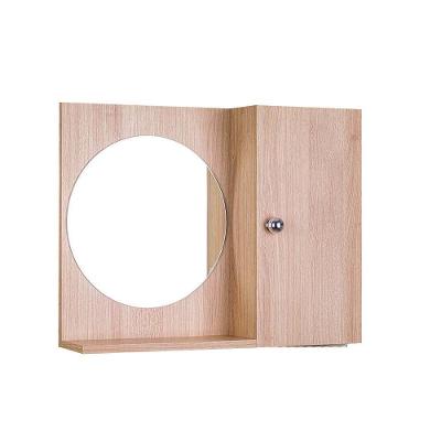 Armário para Banheiro com Espelho Redondo 1 Porta 2 Prateleiras MDP 58CM Bege Mercado