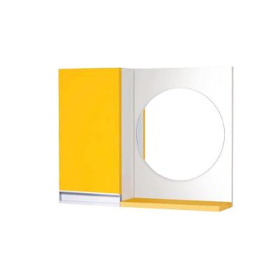 Armário para Banheiro com Espelho Redondo Amarelo 1 Prateleira MDP 58CM Pontto Lavabo