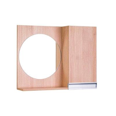 Armário para Banheiro Carvalho 1 Porta 2 Prateleiras MDP com Espelho Redondo 58CM Bege Mercado