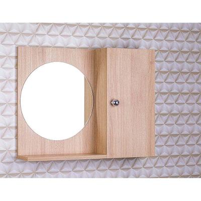 Armário para Banheiro Espelho Redondo 1 Porta 2 Prateleiras MDP 58CM Bege Mercado das Prateleiras