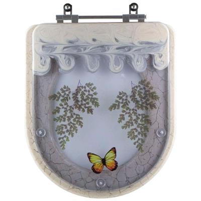 Assento Sanitário Borboleta Carrara Alongado Polipropileno Parafusado Convencional Decorado Amêndoa