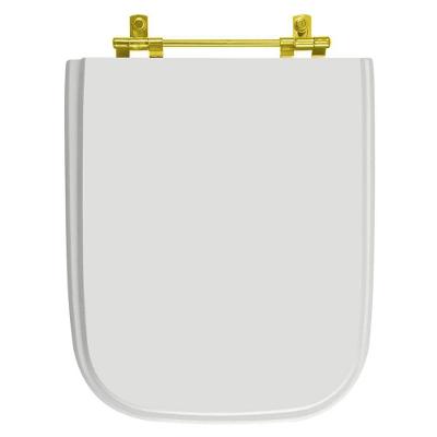 Assento Sanitário Tivoli Alongado MDF Fechamento Convencional Ferragem Dourada Branco Pontto Lavabo