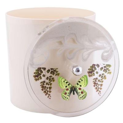 Lixeira Decorada 6,2L Plástico com Borboleta Verde Bege Pontto Lavabo 20CM