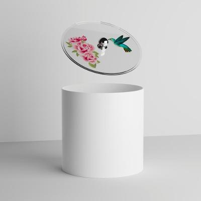 Lixeira para Banheiro Decorada com Rosas e Beija-flor 6,2L Plástico Tampa Decorativa Branco Pontto
