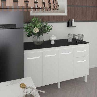 Balcão de Cozinha Camila 4 Portas 1 Prateleira MDP 140CM Branco Mobília Decor