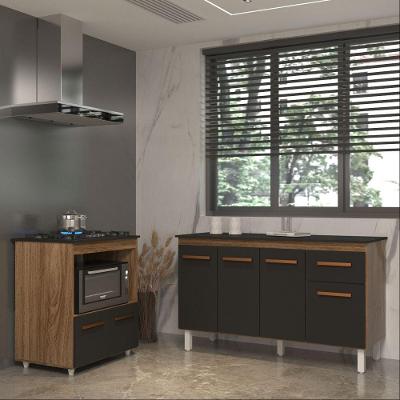Armário Gabinete Camila 4 Portas 1 Prateleira MDP 138CM Preto com Balcão Evelyn Mobília