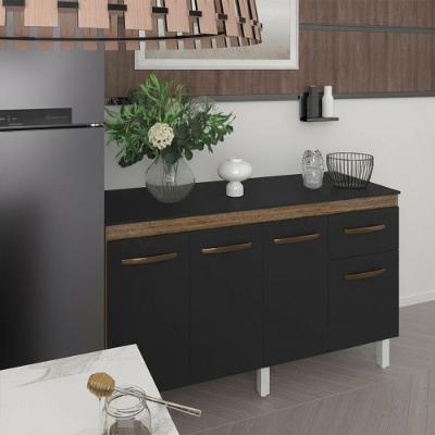 Balcão de Cozinha Camila 4 Portas 1 Gaveta MDP 140CM Preto Mobília