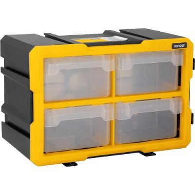 Organizador Plástico OPV004 4 Gavetas Polipropileno Divisórias Removíveis Oficina Garagem Cinza