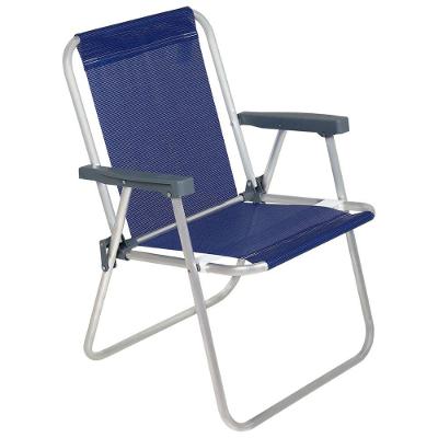 Cadeira de Praia Lazy Alta Assento Poliéster Alumínio Dobrável com Apoio de Braço Azul Belfix 54CM