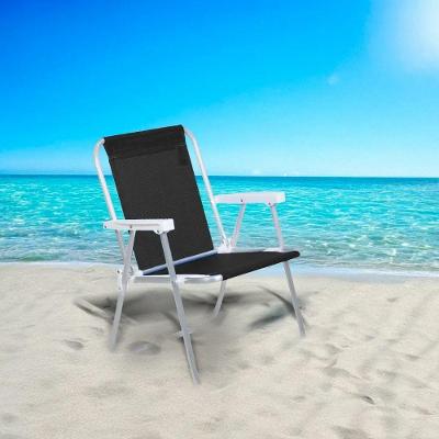Cadeira de Praia Alta Lazy Assento Poliéster Alumínio Dobrável com Apoio de Braço Preto Belfix 54CM