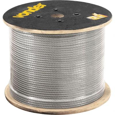 Cabo de Aço AF 1-16 Alma de Fibra 6x7 Galvanizado Resistência Abrasão Cinza Vonder 100M