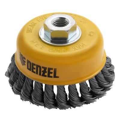 Escova de Limpeza Tipo Copo 100mm M14 Fios Torcidos Aço Inoxidável Denzel 11CM