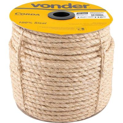Corda de Sisal Nove54 100% Natural Resistente 550kgF Diâmetro 12MM Bege 12CM 100M